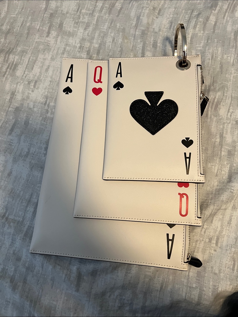 kate spade Cream Playing Card Zip Pouch Set with Black & Red Accents